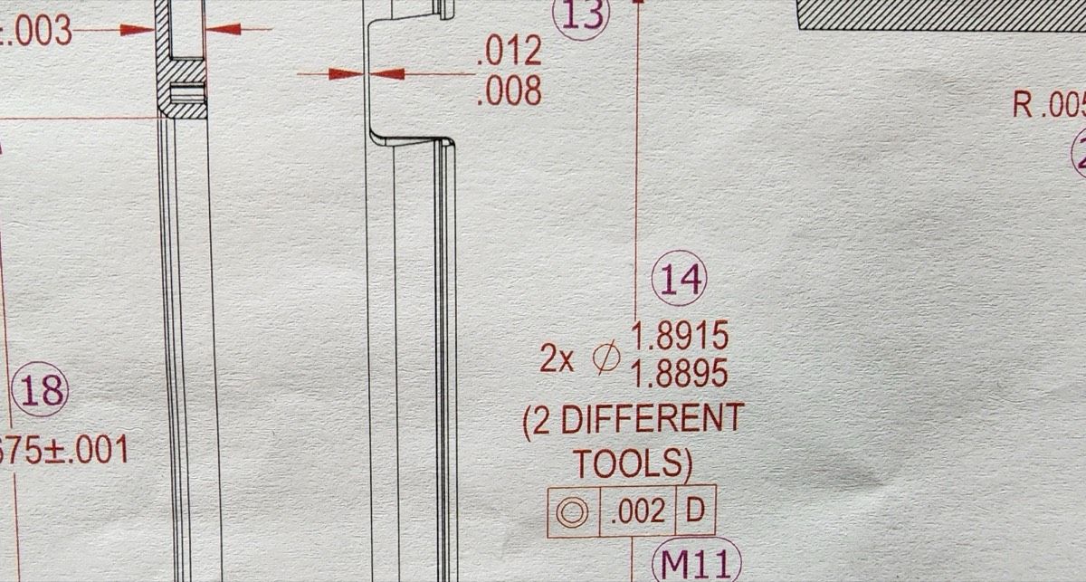 Precision GD&T blueprint detail showing tolerance callouts